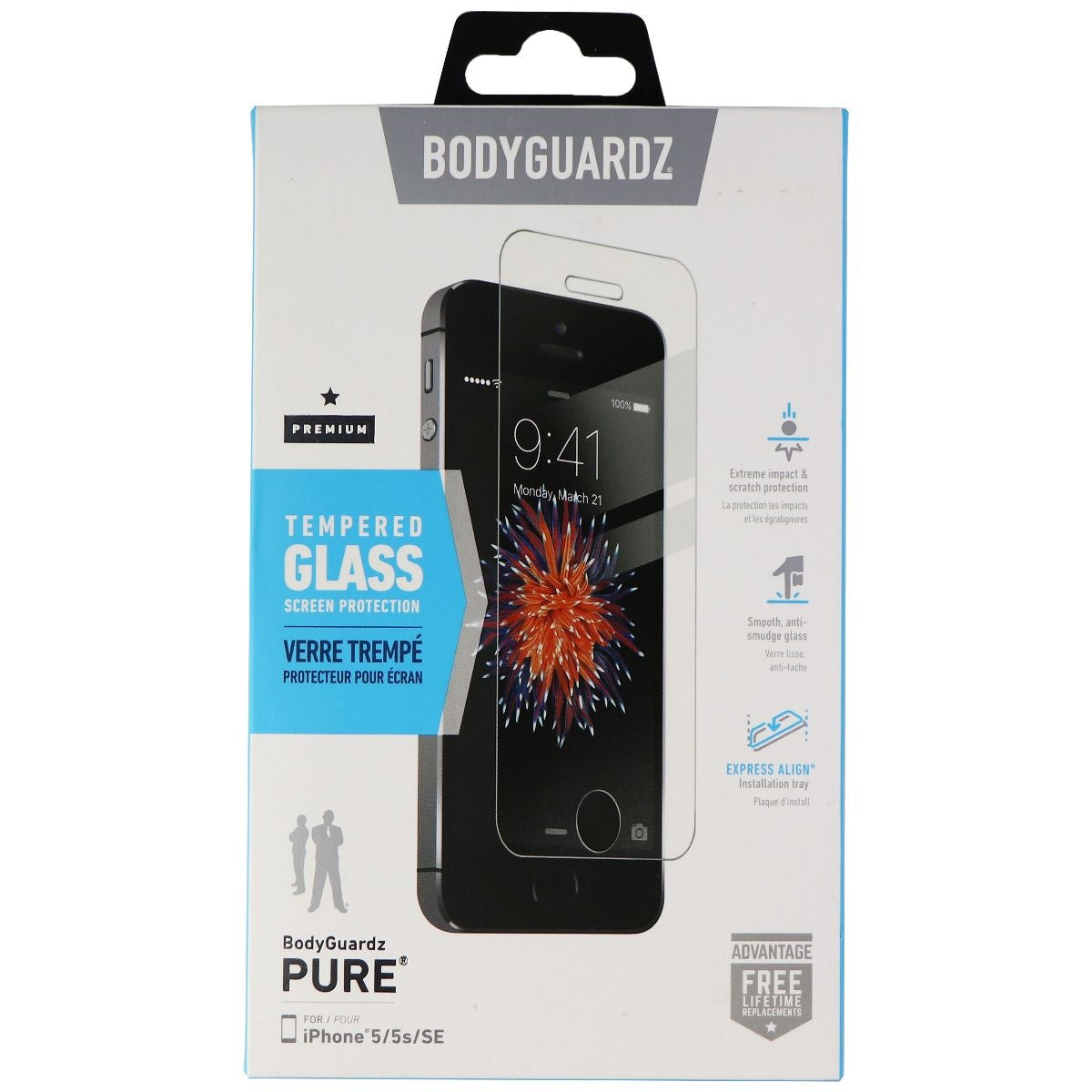 BodyGuardz Pure Tempered Glass Screen Protector for iPhone 5/5s/SE 1st Gen Cell Phone - Screen Protectors BODYGUARDZ    - Simple Cell Bulk Wholesale Pricing - USA Seller
