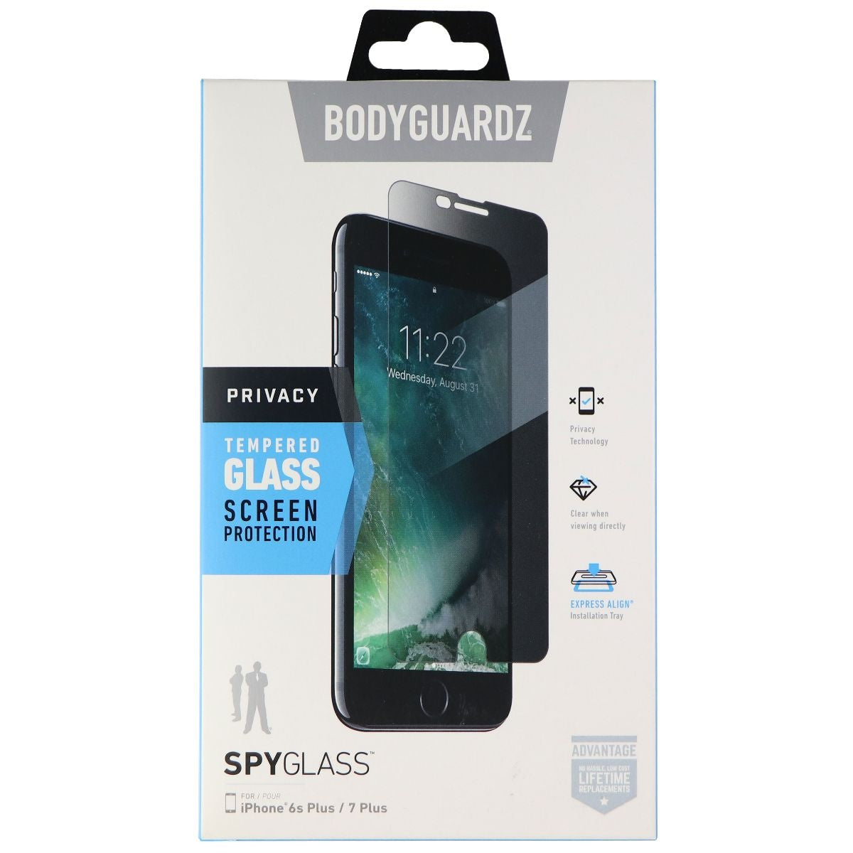 BodyGuardz SpyGlass Tempered Glass Protector for iPhone 7 Plus/6s Plus - Tinted Cell Phone - Screen Protectors BODYGUARDZ    - Simple Cell Bulk Wholesale Pricing - USA Seller