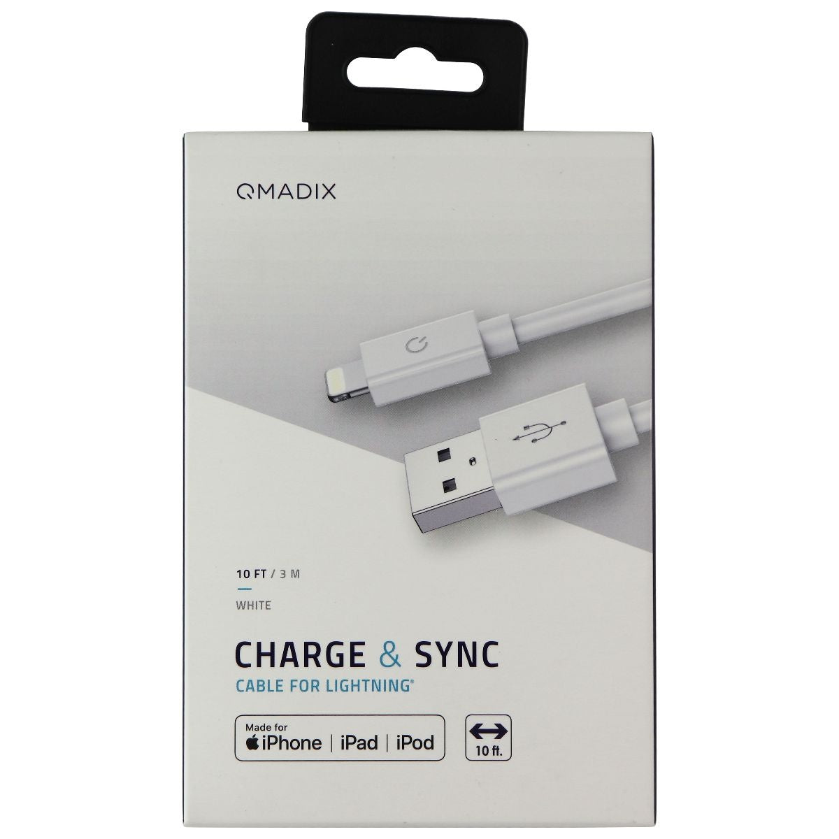 Qmadix (10-Ft) USB to 8-Pin Charge/Sync MFi Cable for iPhone/iPad - White Cell Phone - Cables & Adapters Qmadix    - Simple Cell Bulk Wholesale Pricing - USA Seller