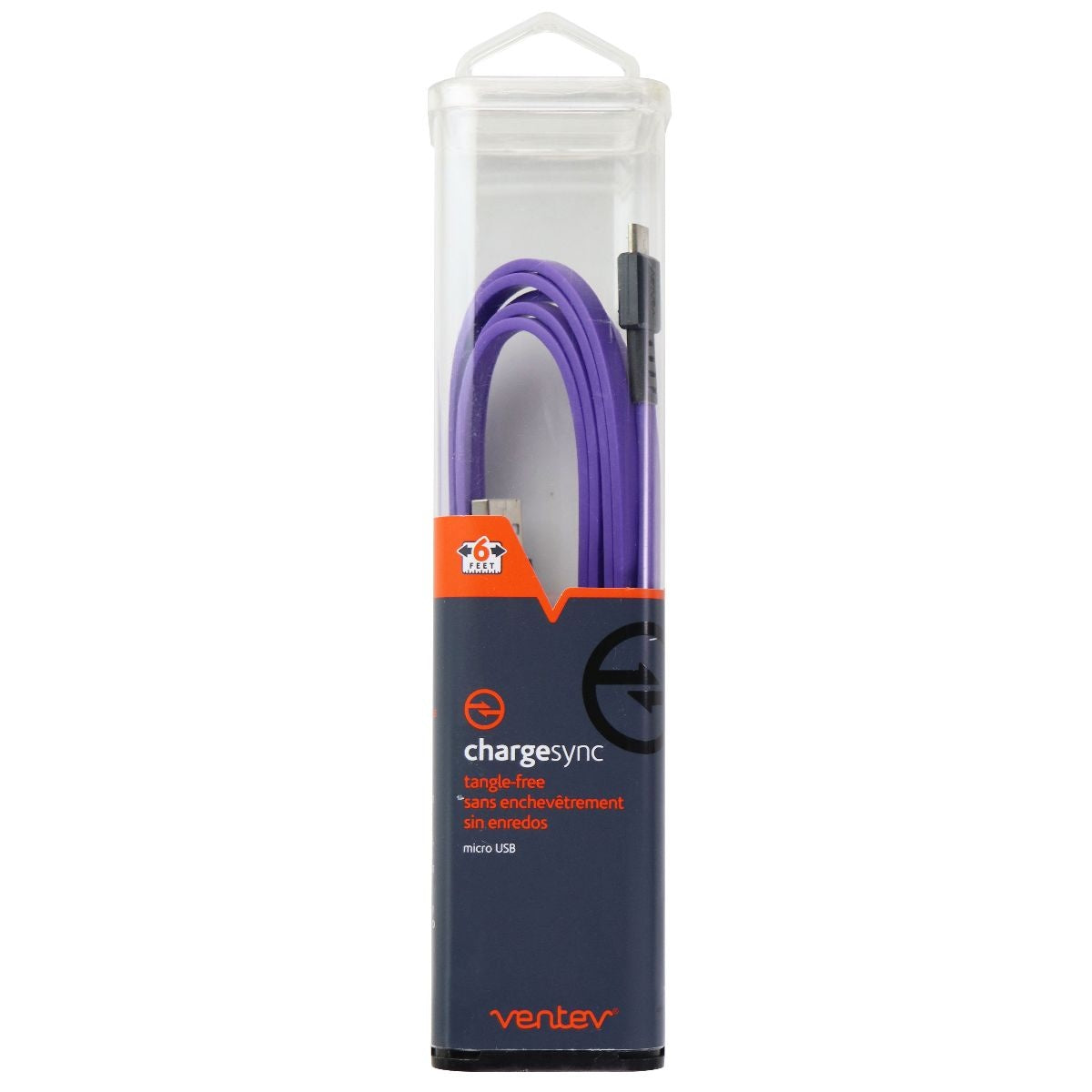 Ventev 6-Foot ChargeSync (Micro-USB) to USB Flat Tangle-Free Cable - Purple Cell Phone - Cables & Adapters Ventev    - Simple Cell Bulk Wholesale Pricing - USA Seller