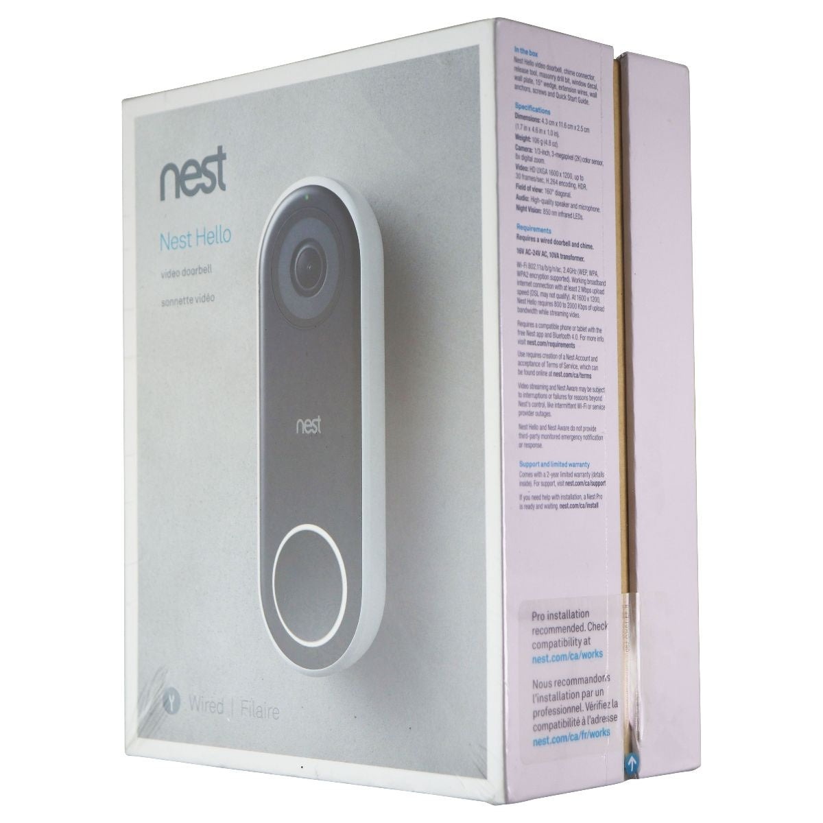 Nest Hello Video Doorbell - Wired - White/Black (A0077) Home Improvement - Other Home Improvement Nest    - Simple Cell Bulk Wholesale Pricing - USA Seller