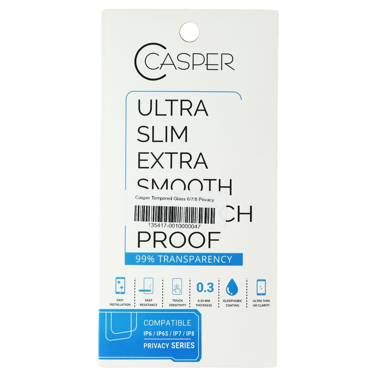 Casper Ultra Slim PRIVACY Series Tempered Glass for Apple iPhone 8/7/6s/6 Cell Phone - Screen Protectors Casper    - Simple Cell Bulk Wholesale Pricing - USA Seller