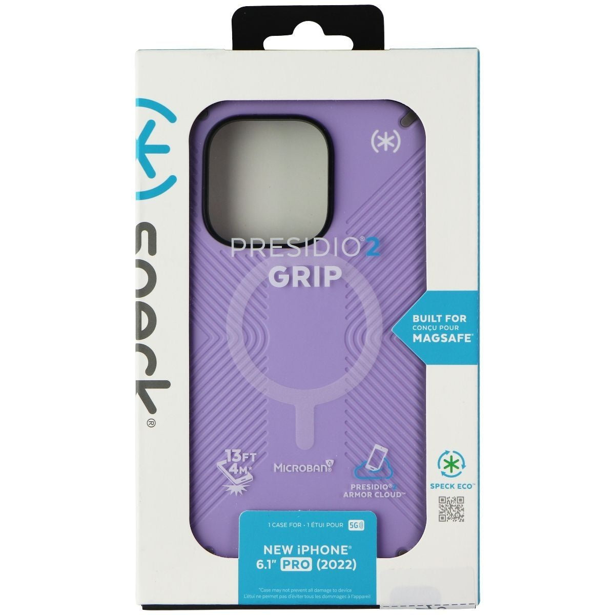 Speck Presidio Grip 2 Case for iPhone 14 Pro - Spring Purple and Cloudy Gray Cell Phone - Cases, Covers & Skins Speck    - Simple Cell Bulk Wholesale Pricing - USA Seller