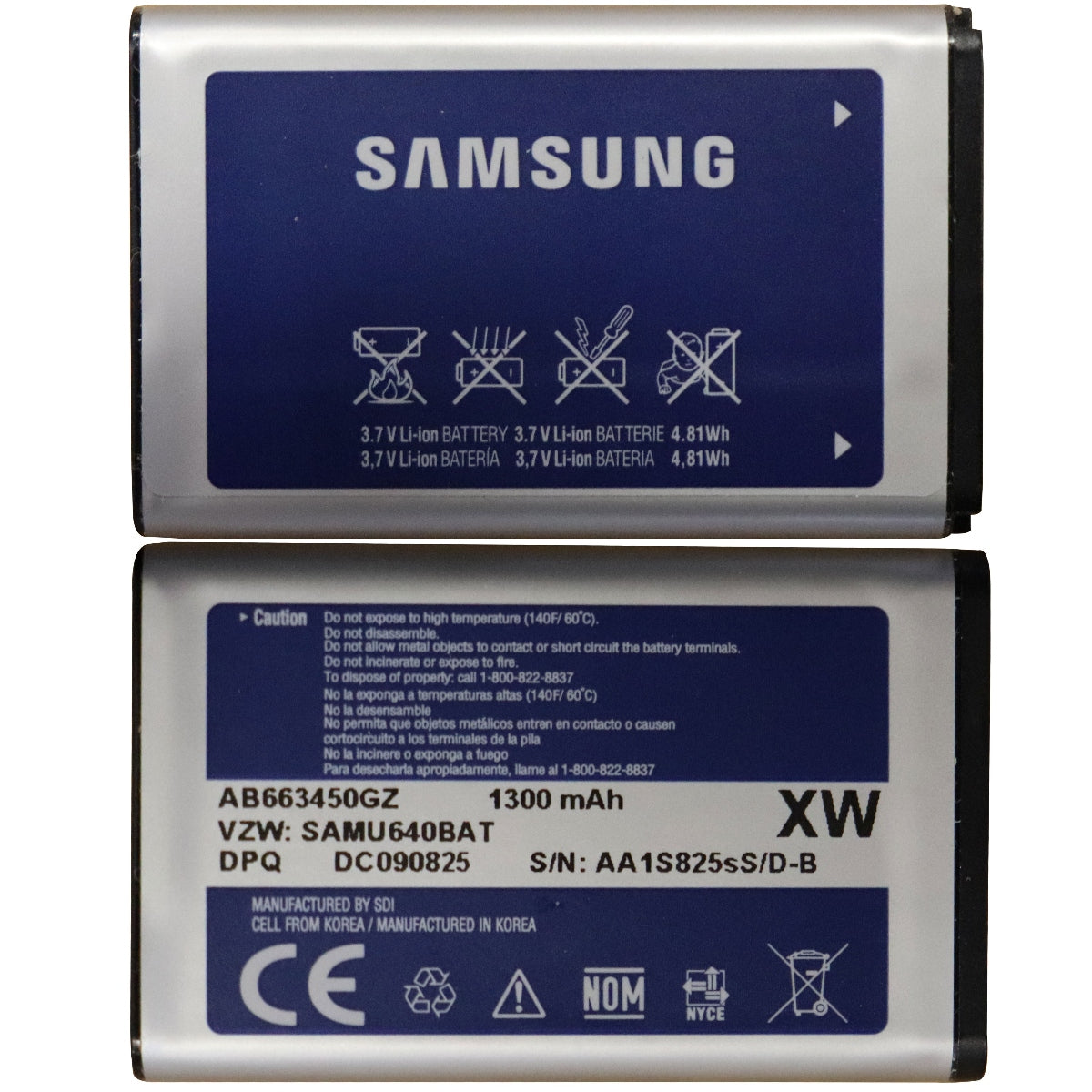 OEM Samsung AB663450GZ 1300 mAh Replacement Battery for SCH-U640/SCH-U660 Cell Phone - Batteries Samsung    - Simple Cell Bulk Wholesale Pricing - USA Seller