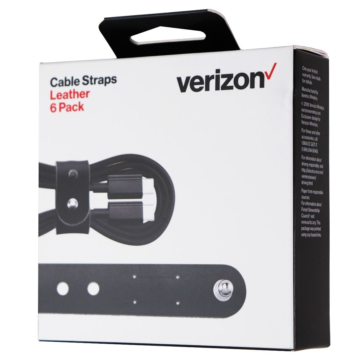 Verizon (6-Pack) of Leather Cable Straps for Cable Management - Black Leather Cell Phone - Cables & Adapters Verizon    - Simple Cell Bulk Wholesale Pricing - USA Seller