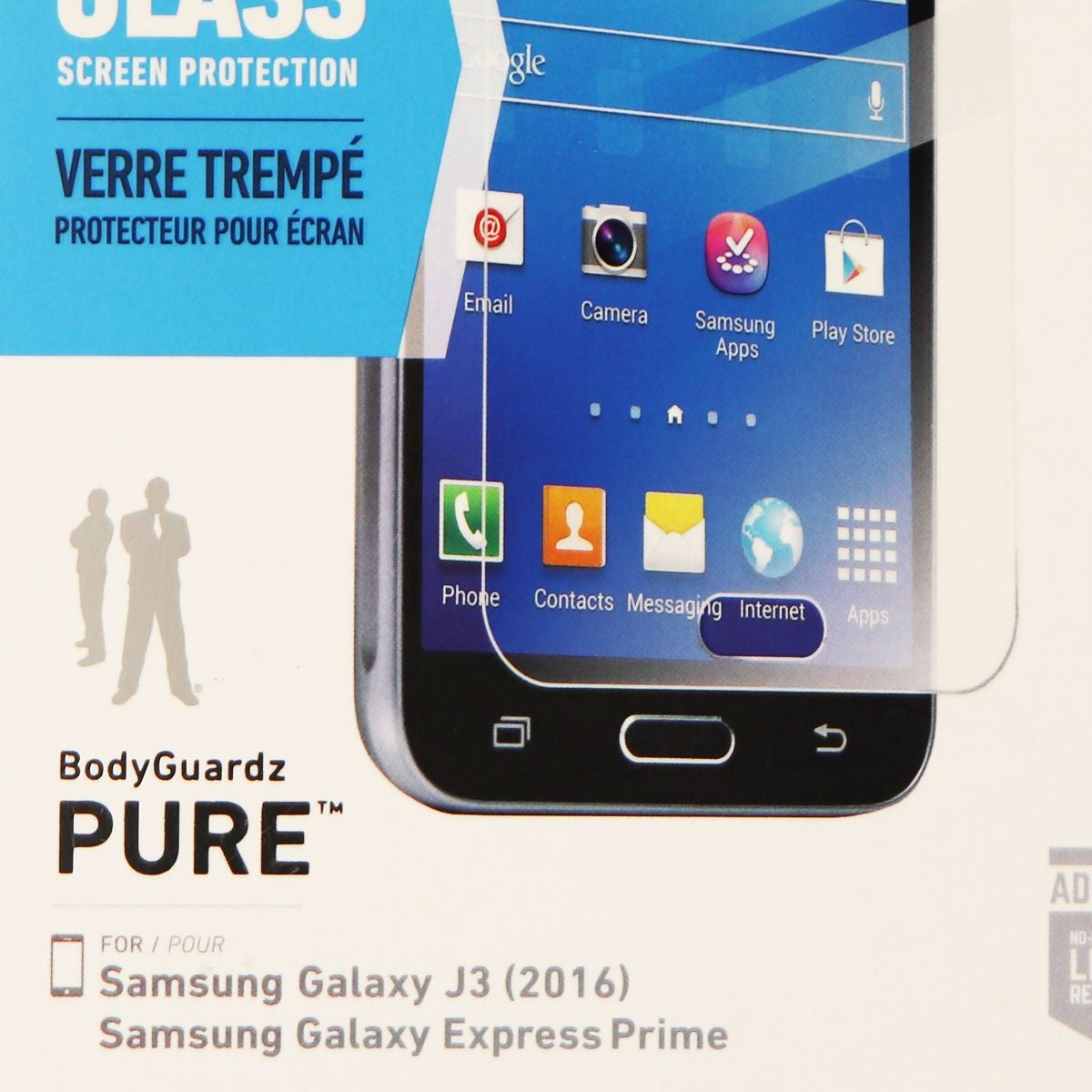 BodyGuardz Pure Series Tempered Glass Screen for Galaxy J3 (2016) - Clear Cell Phone - Screen Protectors BodyGuardz    - Simple Cell Bulk Wholesale Pricing - USA Seller
