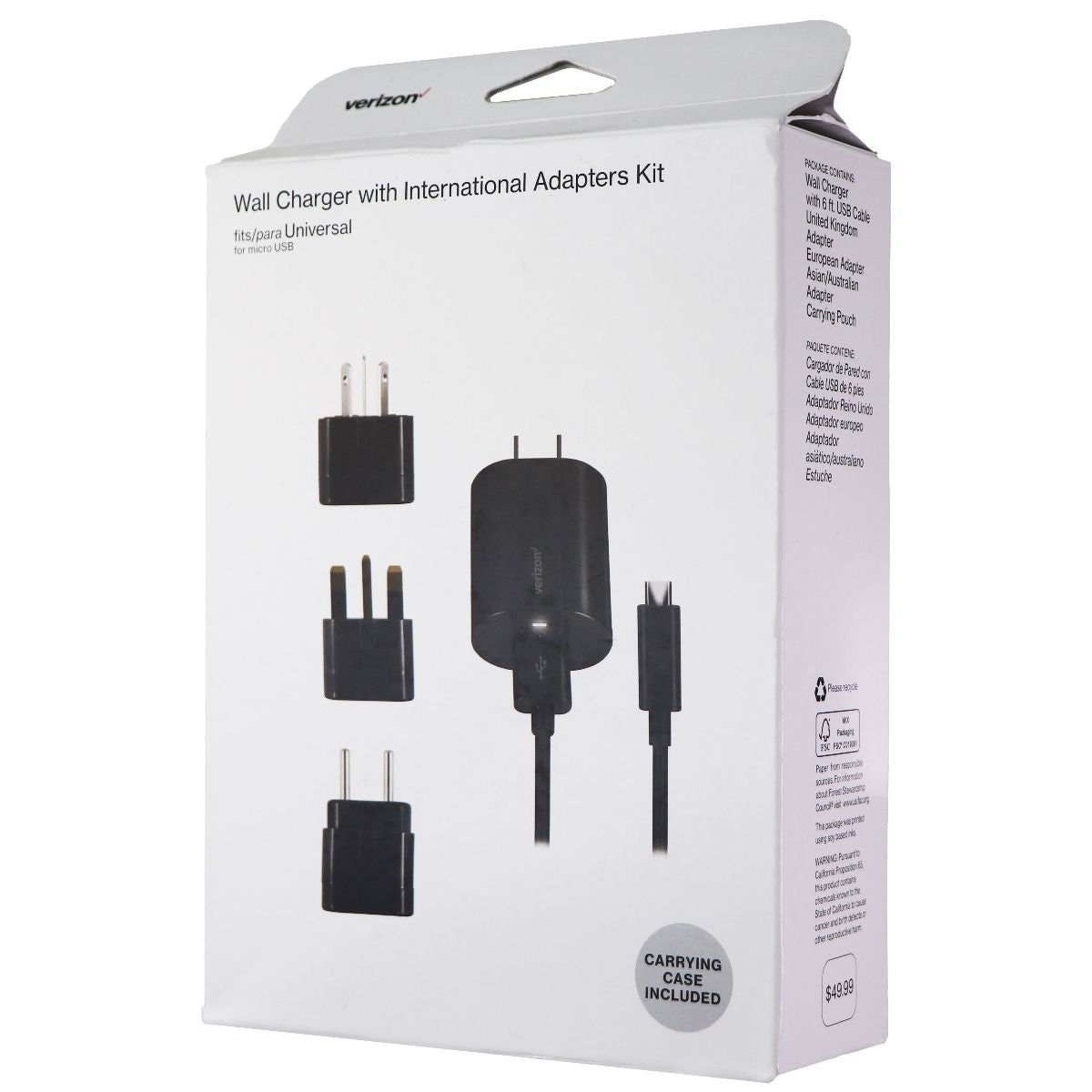 Verizon Wall Charger with International Adapters Kit for Micro-USB Devices Cell Phone - Chargers & Cradles Verizon    - Simple Cell Bulk Wholesale Pricing - USA Seller