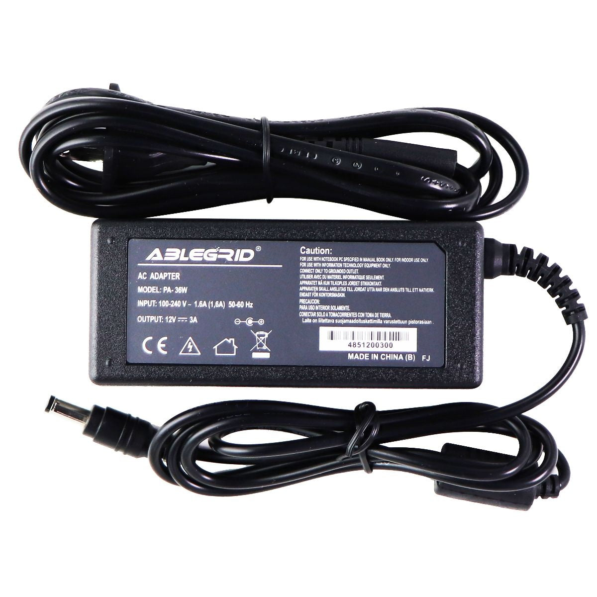 Ablegrid (12V/3A) AC Adapter Wall Charger/Power Supply - Black (PA-36W) Multipurpose Batteries & Power - Multipurpose AC to DC Adapters Ablegrid    - Simple Cell Bulk Wholesale Pricing - USA Seller