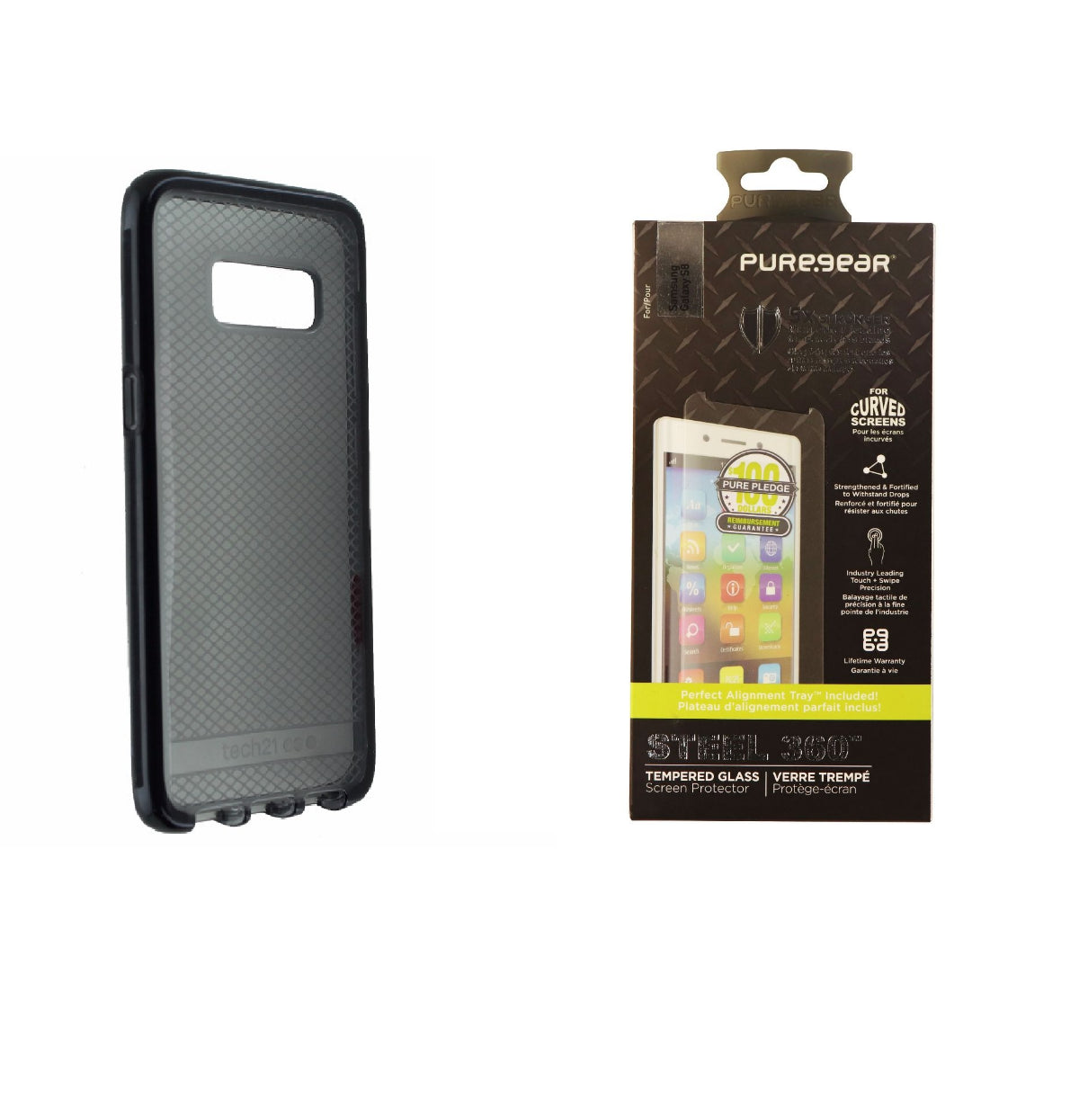 Tech21 Evo Check Smokey Black Gel Case & PureGear Screen Protector for Galaxy S8 Cell Phone - Cases, Covers & Skins Tech21    - Simple Cell Bulk Wholesale Pricing - USA Seller
