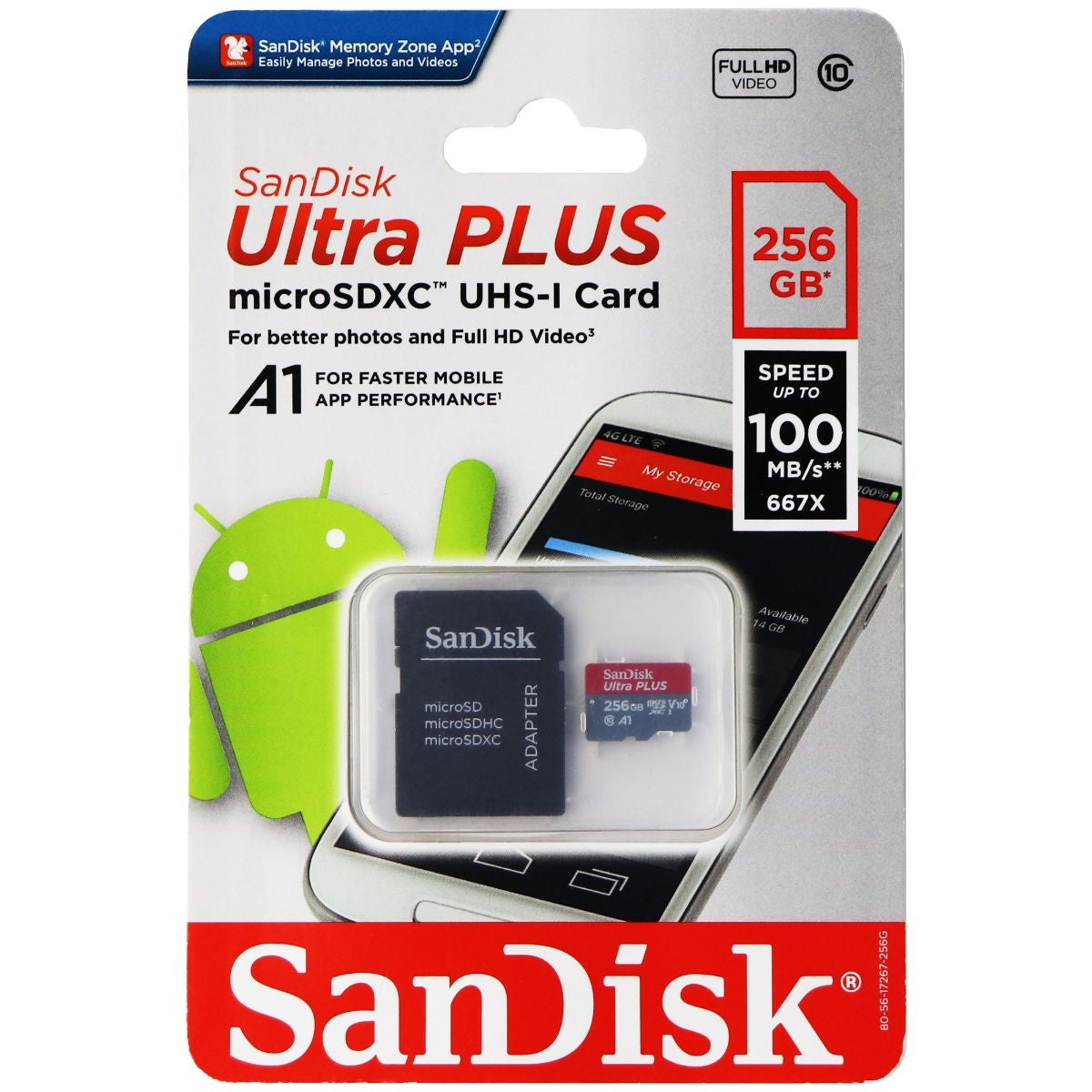 SanDisk Ultra Plus microSDXC UHS-1 Card with Adapter 256GB / 100MB/s Digital Camera - Memory Cards SanDisk    - Simple Cell Bulk Wholesale Pricing - USA Seller
