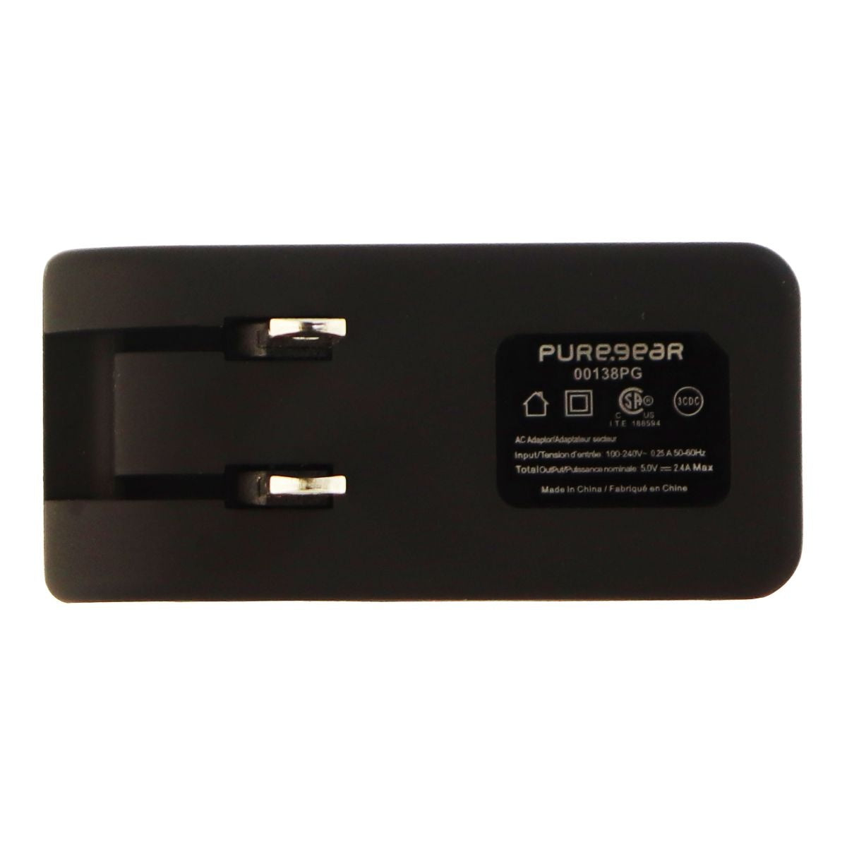 PureGear ( 60117PG ) 2.4A 12W Travel Adapter for USB Devices - Black Cell Phone - Cables & Adapters PureGear    - Simple Cell Bulk Wholesale Pricing - USA Seller