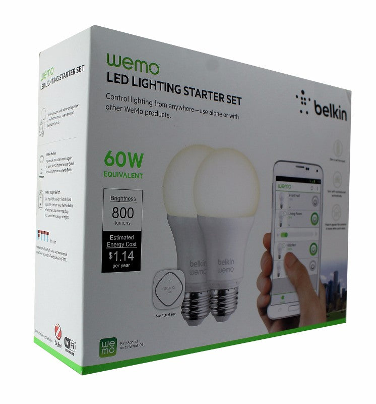 Belkin Wemo LED Lighting Starter Set - 2 Bulbs - White Lamps, Lighting & Ceiling Fans - Light Bulbs Belkin    - Simple Cell Bulk Wholesale Pricing - USA Seller