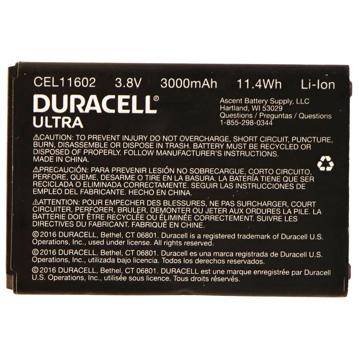 Duracell Ultra CEL11602 3.8V 3000mAh Lithium Ion Battery for LG G3 - Black Cell Phone - Batteries Duracell    - Simple Cell Bulk Wholesale Pricing - USA Seller