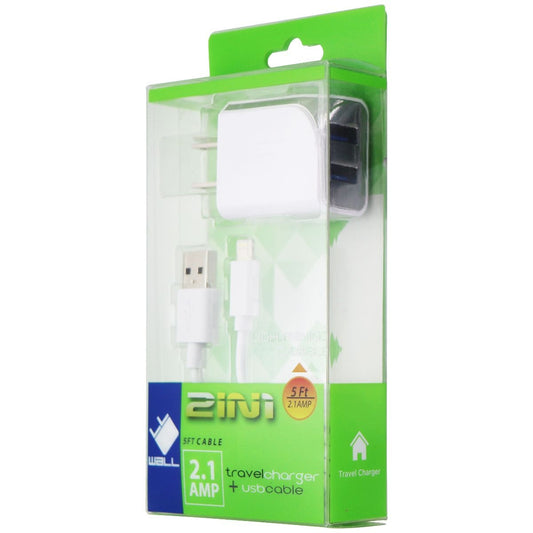 NEM (2.1A) 2-in-1 Dual USB Travel Charger/Adapter and 5-Ft USB Cable - White Cell Phone - Chargers & Cradles NEM    - Simple Cell Bulk Wholesale Pricing - USA Seller