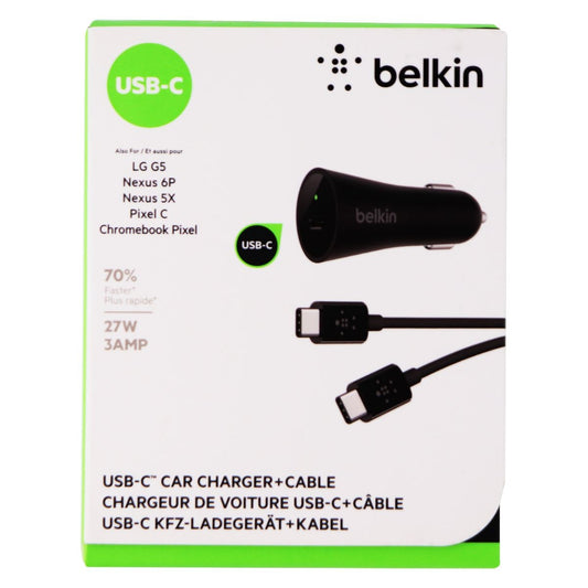 Belkin 27W/3A USB-C Car Charger & (USB-C to USB-C) 4-Ft Cable - Black Cell Phone - Chargers & Cradles Belkin    - Simple Cell Bulk Wholesale Pricing - USA Seller