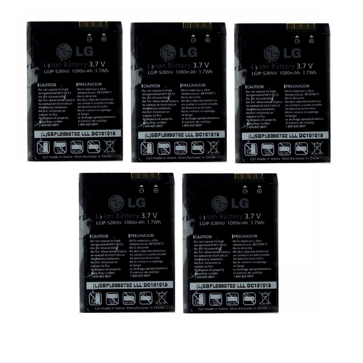 KIT 5x LG Rechargeable 1,000mAh OEM Battery (LGIP-520NV) for Accolade VX5600 Cell Phone - Batteries LG    - Simple Cell Bulk Wholesale Pricing - USA Seller