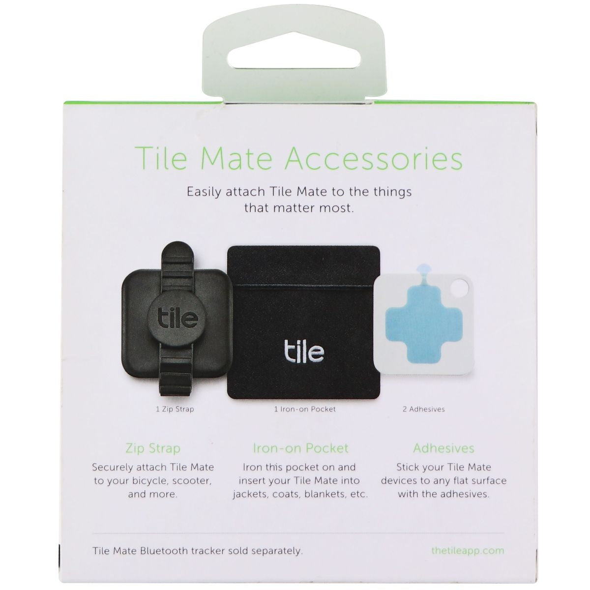 Tile Mate Accessories Pack with 1 Zip Strap, 1 Iron-on Pocket, and 2 Adhesives Cell Phone - Accessory Bundles Tile    - Simple Cell Bulk Wholesale Pricing - USA Seller