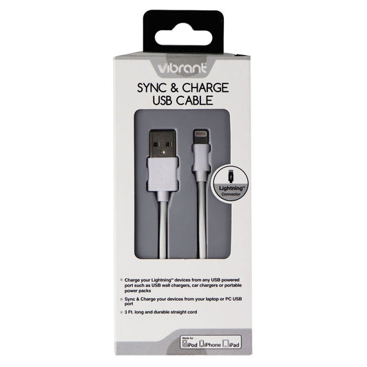 Vibrant (VB-SYLCWH) 3Ft Sync & Charge Cable for iPhones  - White Cell Phone - Cables & Adapters Vibrant    - Simple Cell Bulk Wholesale Pricing - USA Seller