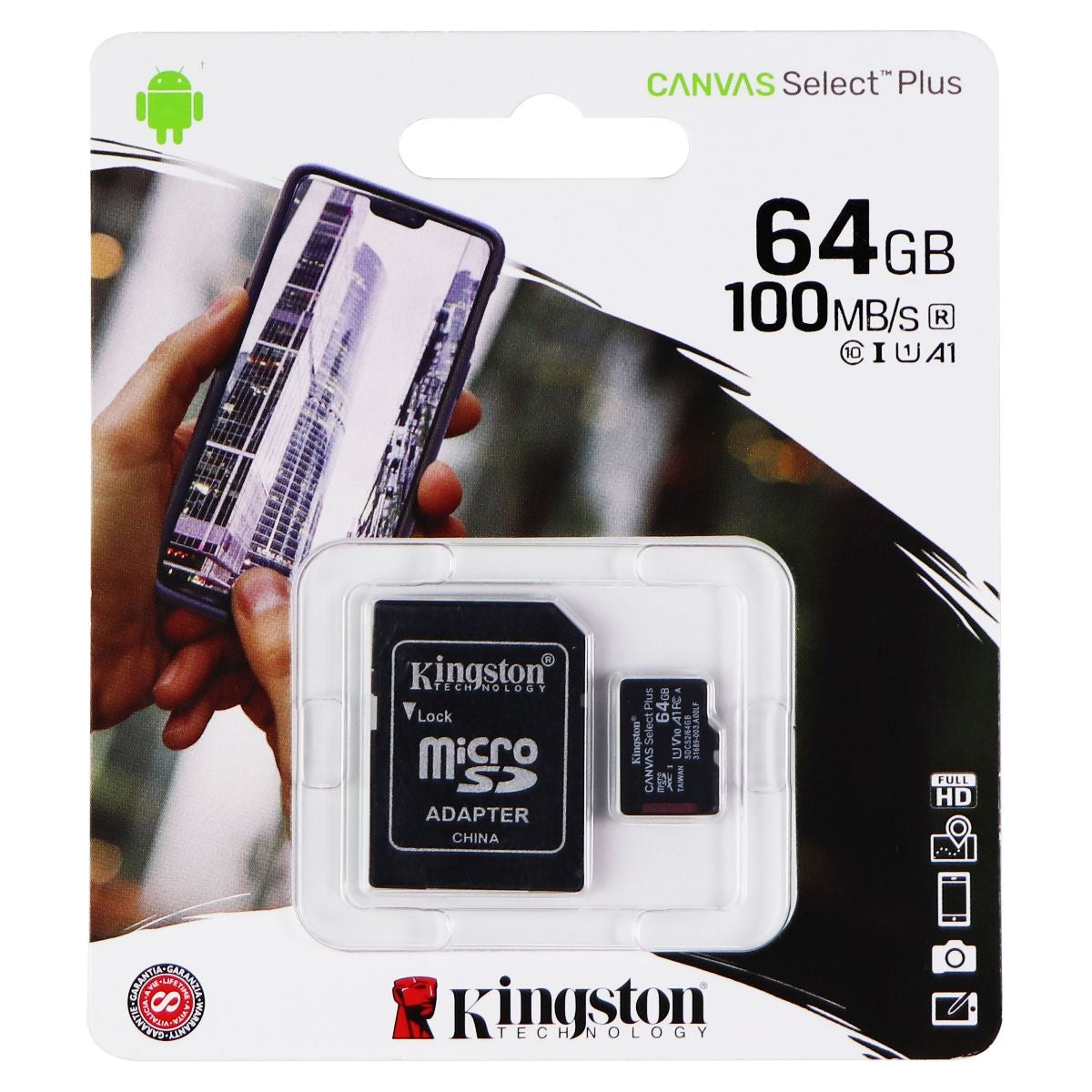 Kingston 64GB microSDHC Canvas Select Plus 100MB/s A1 Class 10 UHS-I Memory Card Digital Camera - Memory Cards Kingston    - Simple Cell Bulk Wholesale Pricing - USA Seller
