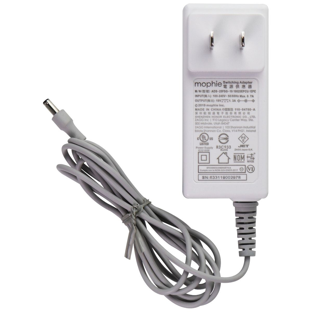 Mophie 19V/1.3A Wall Charger Switching Adapter/Power Supply - White ADS-25FSG-19 Multipurpose Batteries & Power - Multipurpose AC to DC Adapters Mophie    - Simple Cell Bulk Wholesale Pricing - USA Seller