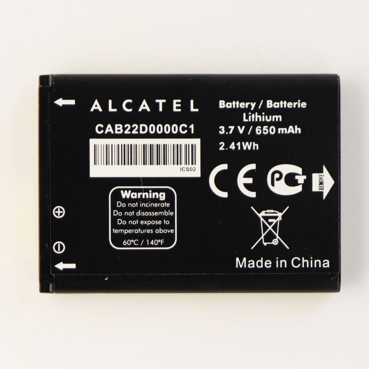 Alcatel Rechargeable 650mAh Lithium Battery (CAB22D0000C1) 3.7V for OneTouch 665 Cell Phone - Batteries Alcatel    - Simple Cell Bulk Wholesale Pricing - USA Seller