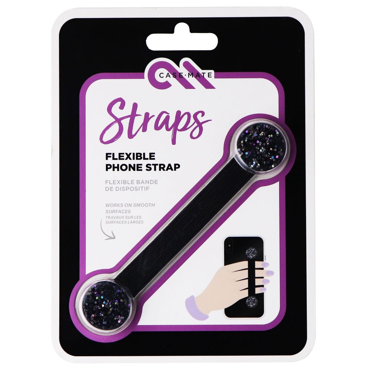 Case-Mate Straps Series Flexible Adhesive Phone Strap - Black Glitter Cell Phone - Mounts & Holders Case-Mate    - Simple Cell Bulk Wholesale Pricing - USA Seller