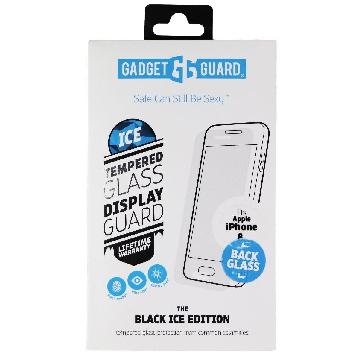 Gadget Guard Black Ice Tempered Back Glass for iPhone 8 - Clear / Black Glass Cell Phone - Screen Protectors Gadget Guard    - Simple Cell Bulk Wholesale Pricing - USA Seller