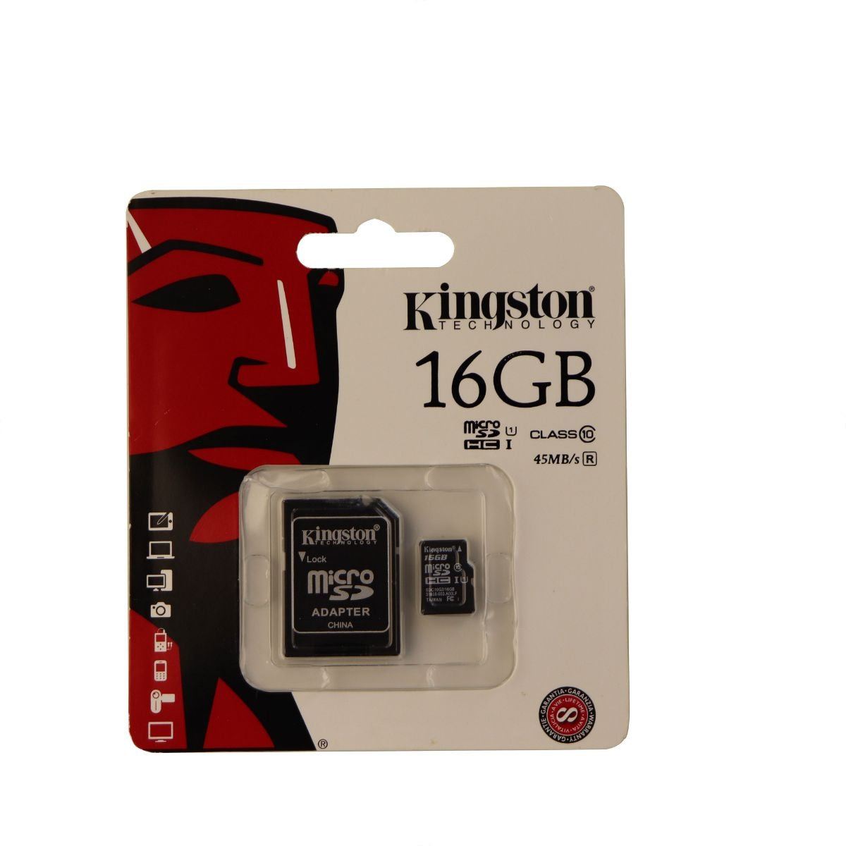 Kingston Digital 16GB microSDHC Class 10 UHS-I 45MB/s Read Card with SD Adapter Cell Phone - Memory Cards Kingston    - Simple Cell Bulk Wholesale Pricing - USA Seller
