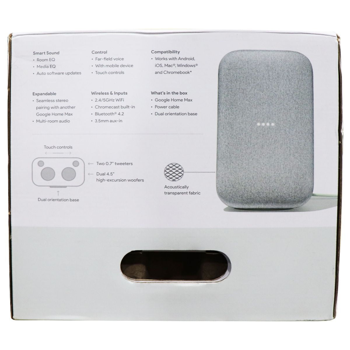 Google Home Max Wi-Fi Speaker with Google Assistant - Chalk (GA00222-US) Home Multimedia - Home Speakers & Subwoofers Google    - Simple Cell Bulk Wholesale Pricing - USA Seller