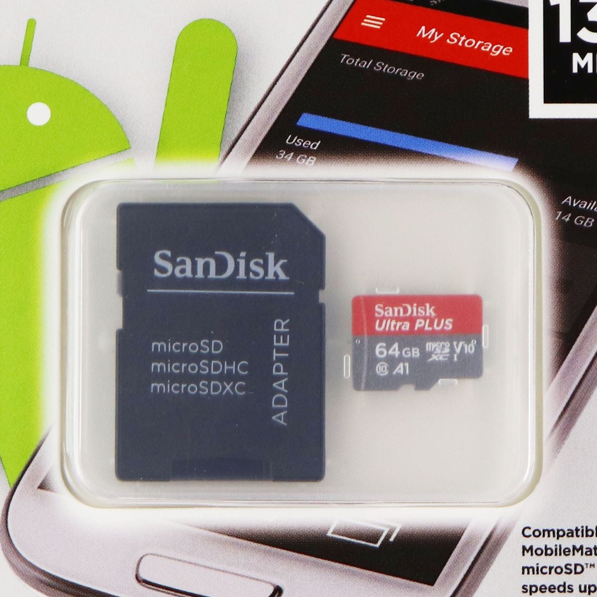 SanDisk Ultra Plus microSDXC UHS-1 Card with Adapter - (64GB / 130MB/s) Cell Phone - Memory Cards SanDisk    - Simple Cell Bulk Wholesale Pricing - USA Seller