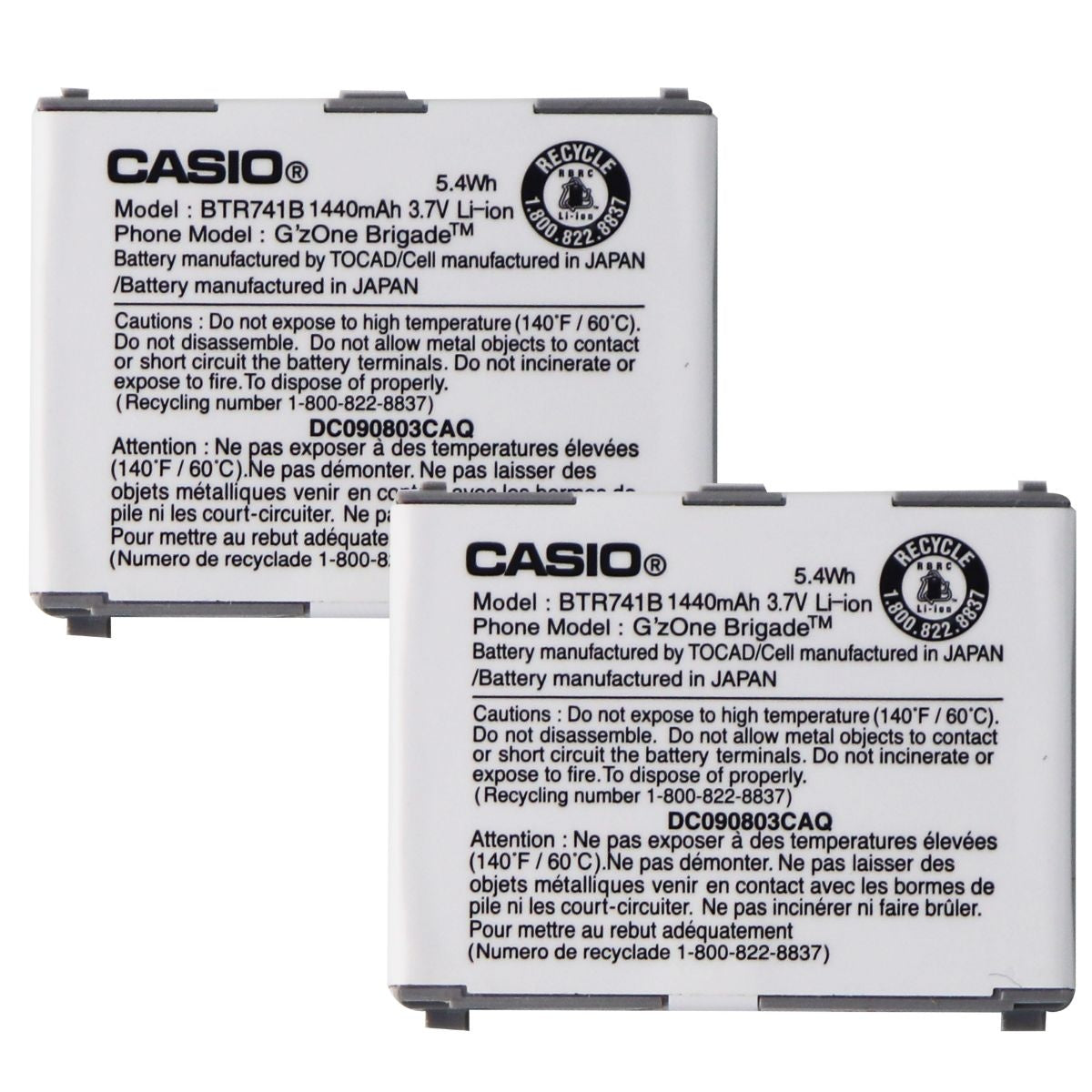 KIT 2x OEM Casio BTR741B 1390 mAh Replacement Battery for C741 Brigade Cell Phone - Batteries Casio    - Simple Cell Bulk Wholesale Pricing - USA Seller