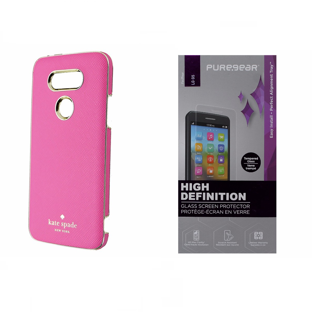 Kate Spade Pink Case and PureGear Tempered Glass Screen Protector for LG G5 Cell Phone - Cases, Covers & Skins Kate Spade    - Simple Cell Bulk Wholesale Pricing - USA Seller