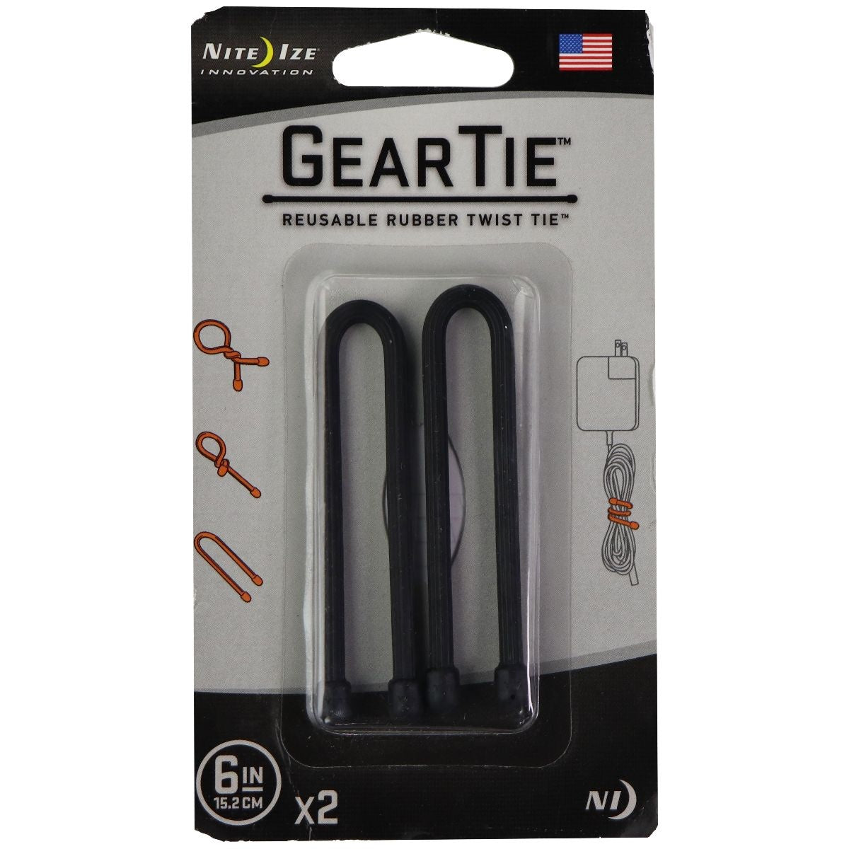 Nite Ize Gear Tie Reusable Rubber Twist Tie (6-inch / 2 Pack) - Black Cell Phone - Other Accessories Nite Ize    - Simple Cell Bulk Wholesale Pricing - USA Seller
