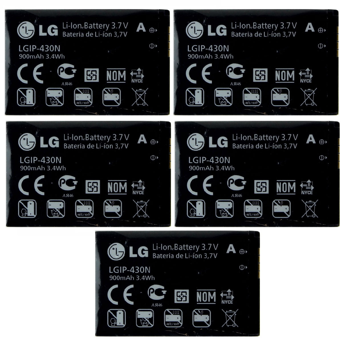 KIT 5x LG LGIP-430N 900 mAh Replacement Battery for LG LX290 Cell Phone - Batteries LG    - Simple Cell Bulk Wholesale Pricing - USA Seller