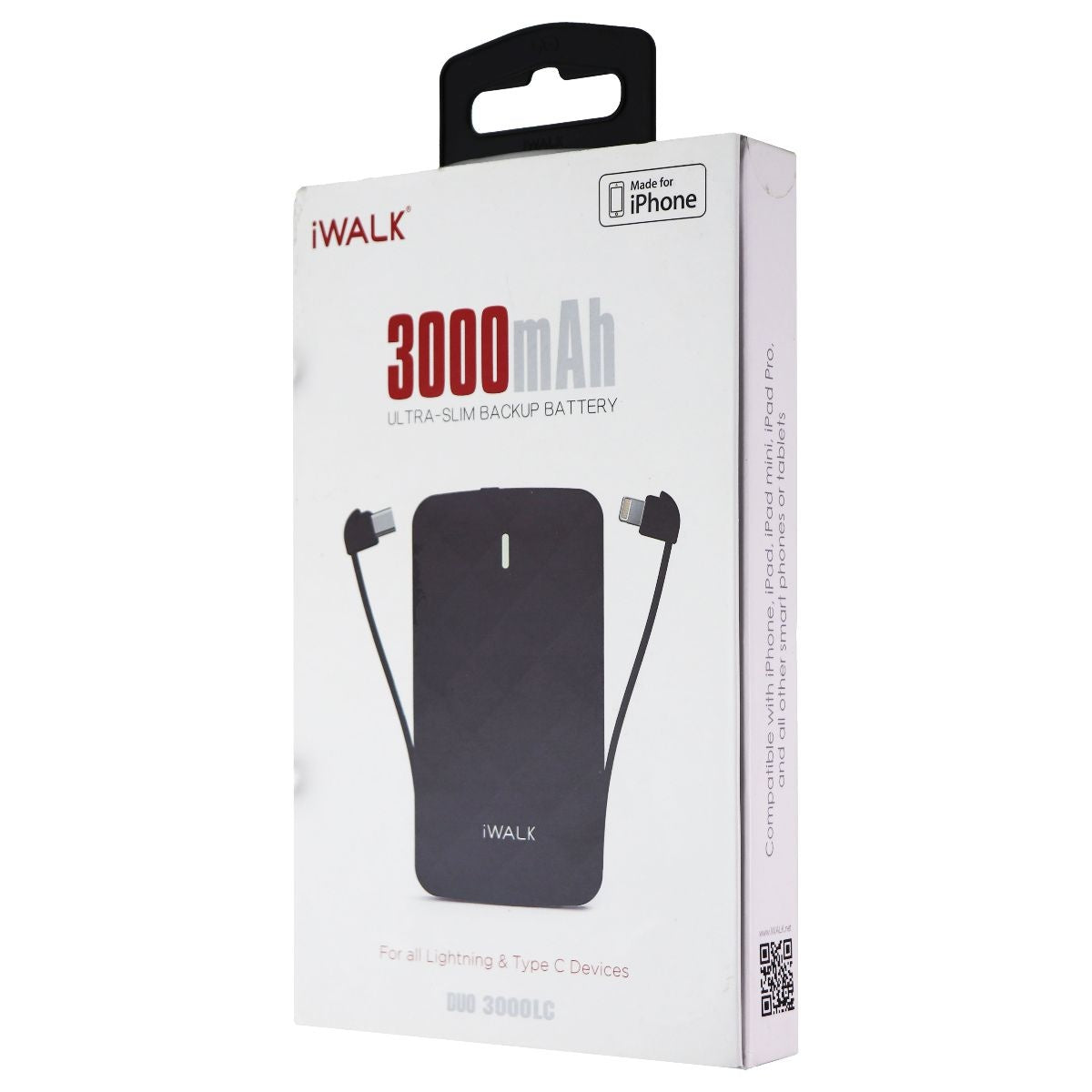 iWalk 3000mAh Ultra-Slim Backup Battery made for iPhone - Black Cell Phone - Chargers & Cradles iWalk    - Simple Cell Bulk Wholesale Pricing - USA Seller