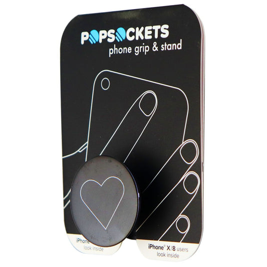 PopSockets: Collapsible Grip & Stand for Phones and Tablets - White Heart Black Cell Phone - Mounts & Holders PopSockets    - Simple Cell Bulk Wholesale Pricing - USA Seller