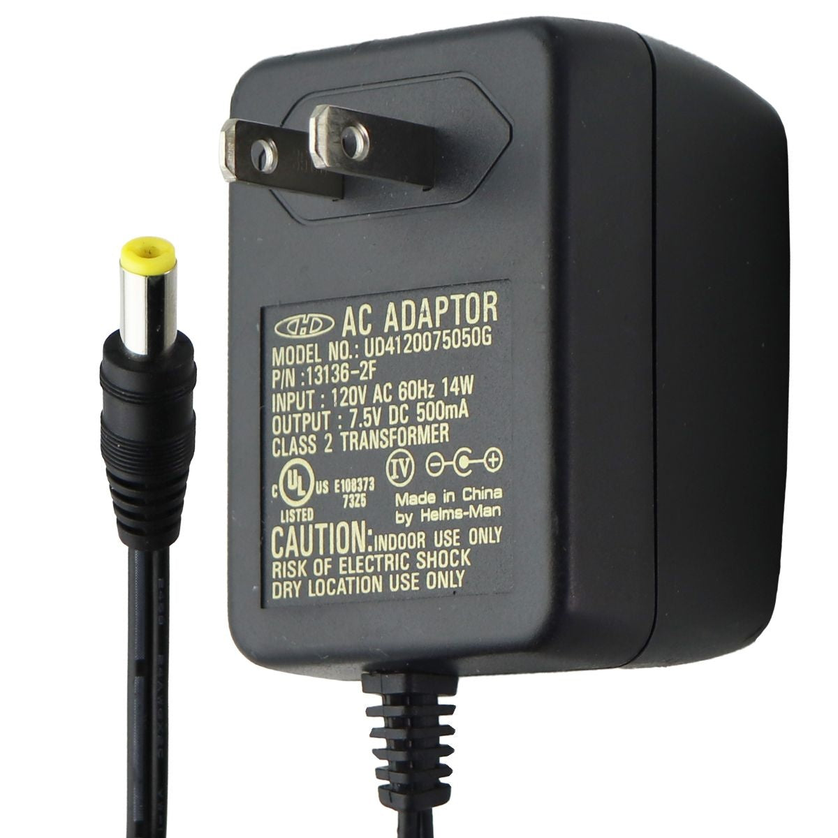 Helms-Man (14 Watt) 7.5V/0.5A AC Adapter - Black (UD4120075050G) Multipurpose Batteries & Power - Multipurpose AC to DC Adapters Helms-Man    - Simple Cell Bulk Wholesale Pricing - USA Seller