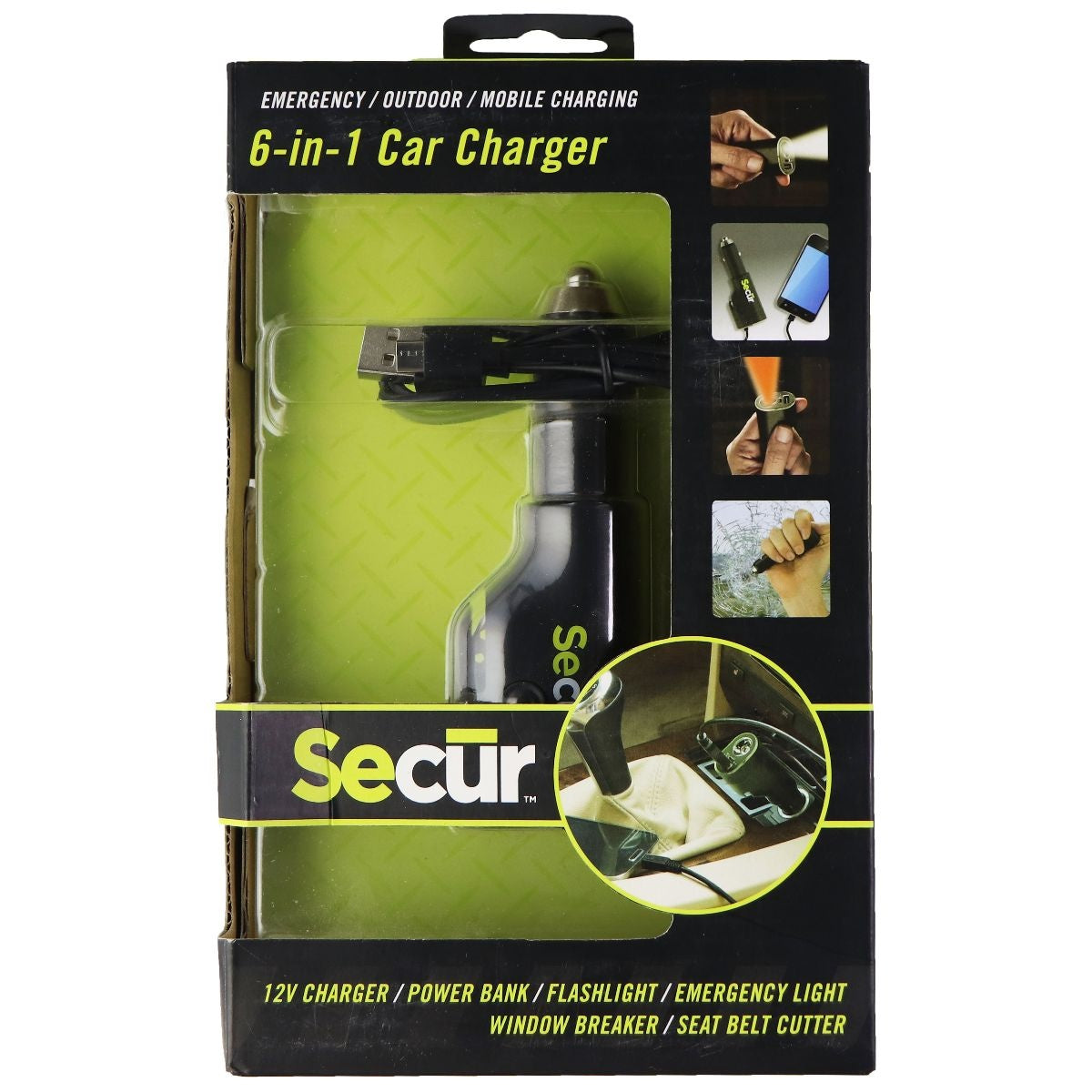 Secur 6-in-1 Car Charger (SP-4003) - Black Cell Phone - Chargers & Cradles Secur    - Simple Cell Bulk Wholesale Pricing - USA Seller