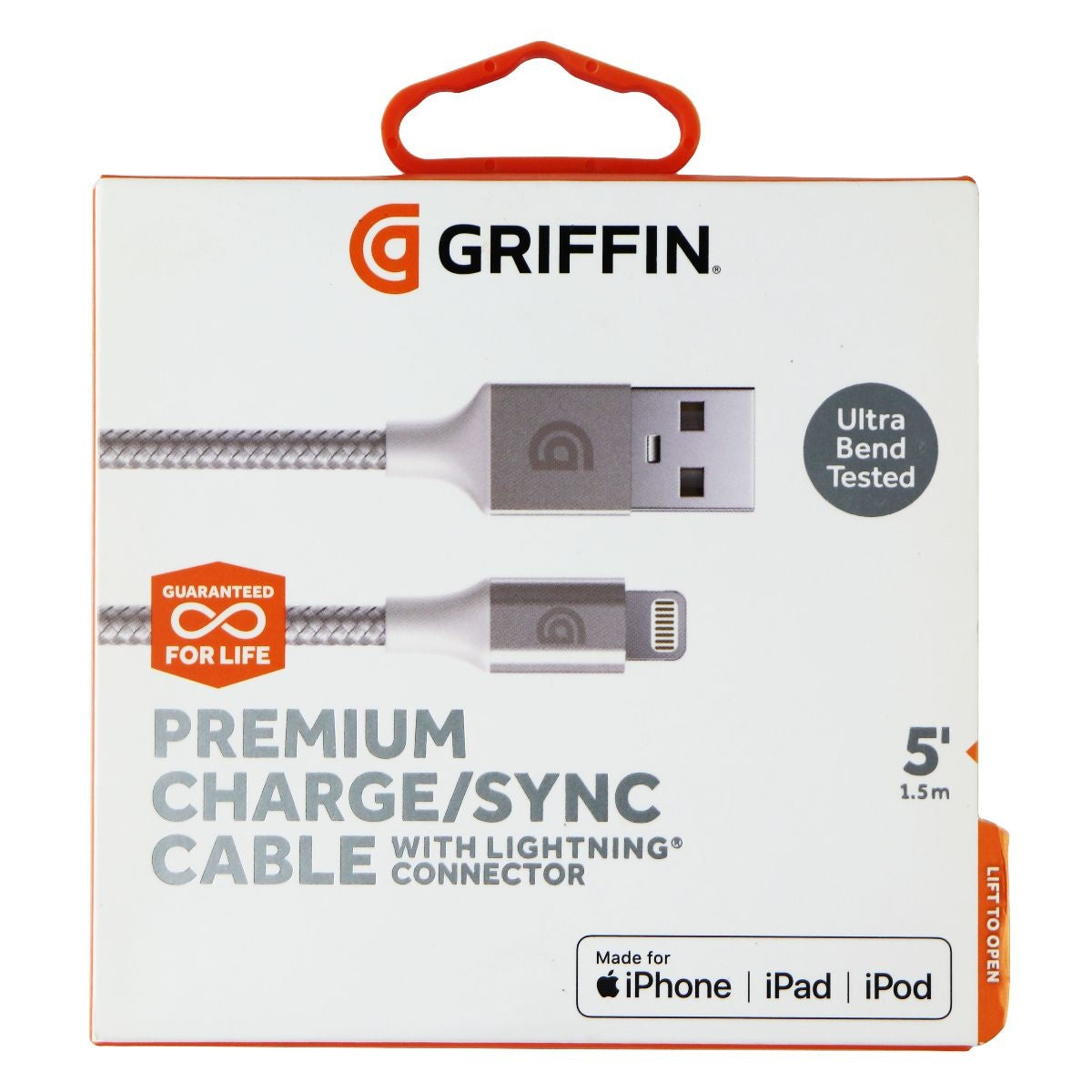Griffin Premium Braided USB-A to 8-Pin Cable - 5 Feet, Silver (GC43430) Cell Phone - Cables & Adapters Griffin    - Simple Cell Bulk Wholesale Pricing - USA Seller