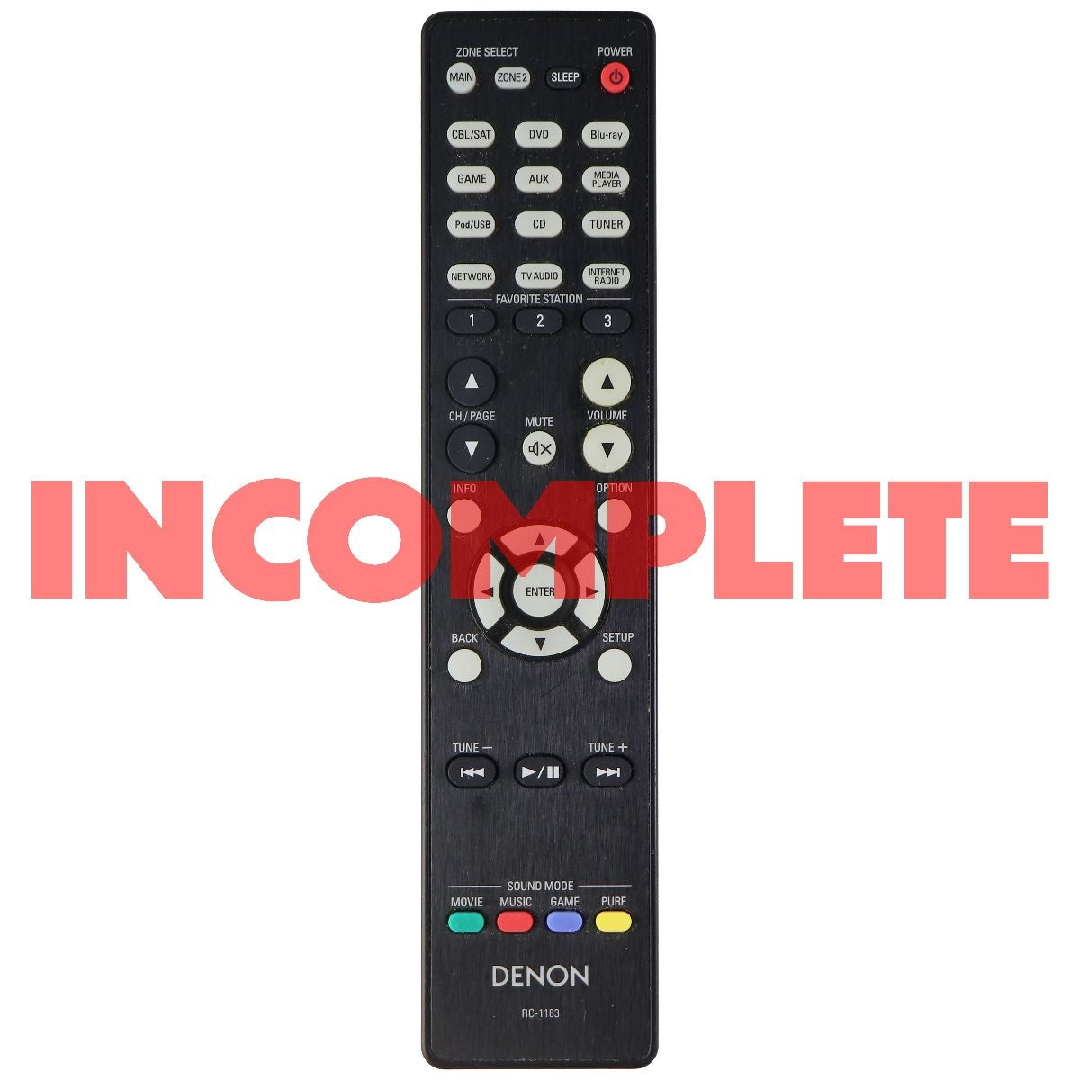 Denon OEM Remote Control (RC-1183) for Select Denon Systems - Black TV, Video & Audio Accessories - Remote Controls Denon    - Simple Cell Bulk Wholesale Pricing - USA Seller