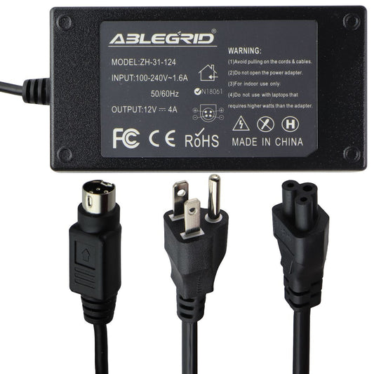 Ablegrid (12V/4A/48W) AC/DC Power Adapter Wall Charger - Black (ZH-31-124) Multipurpose Batteries & Power - Multipurpose AC to DC Adapters Ablegrid    - Simple Cell Bulk Wholesale Pricing - USA Seller