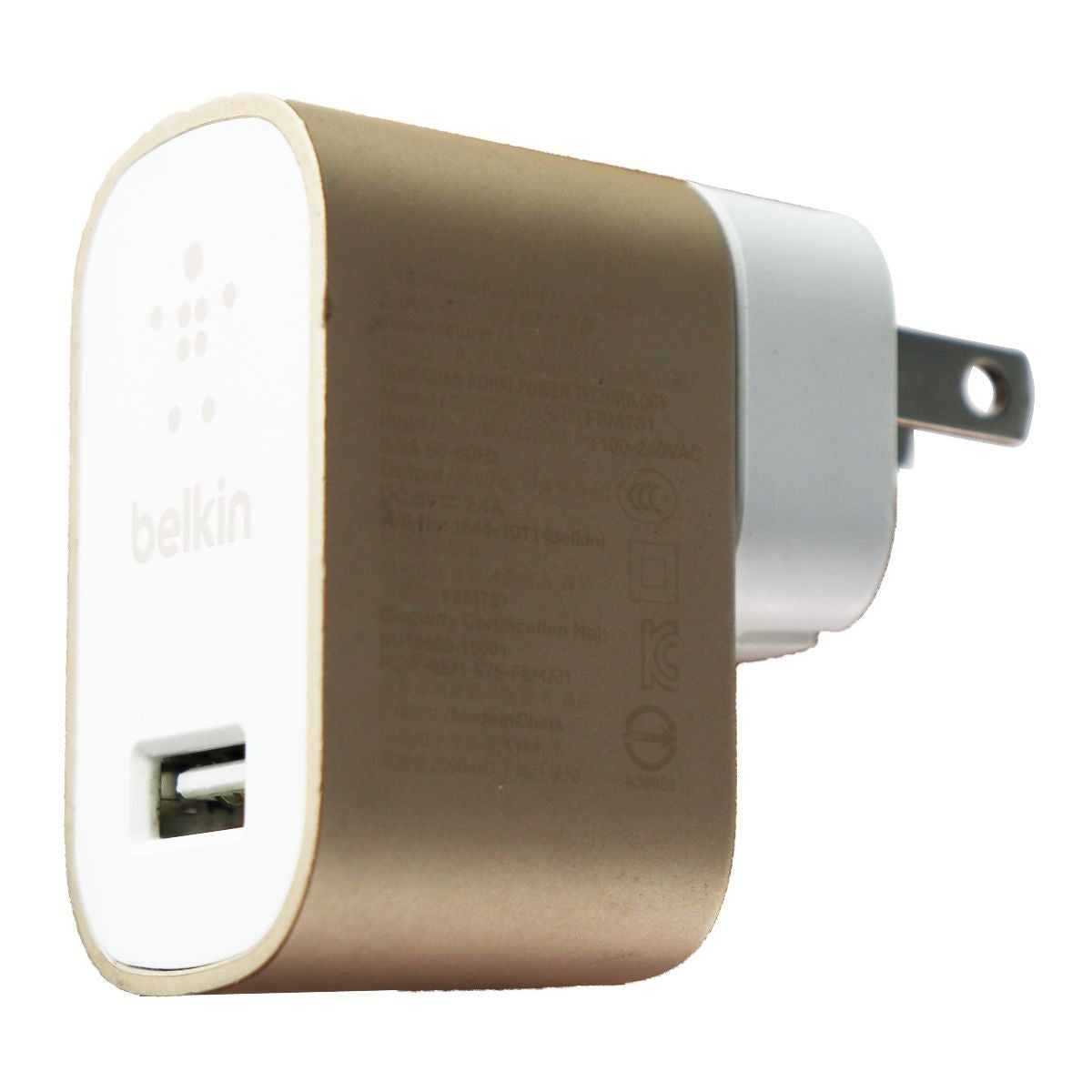 Belkin (5V/2.4A) MIXIT Metallic Single Port USB Charger - Gold/White (F8M731) Cell Phone - Chargers & Cradles Belkin    - Simple Cell Bulk Wholesale Pricing - USA Seller
