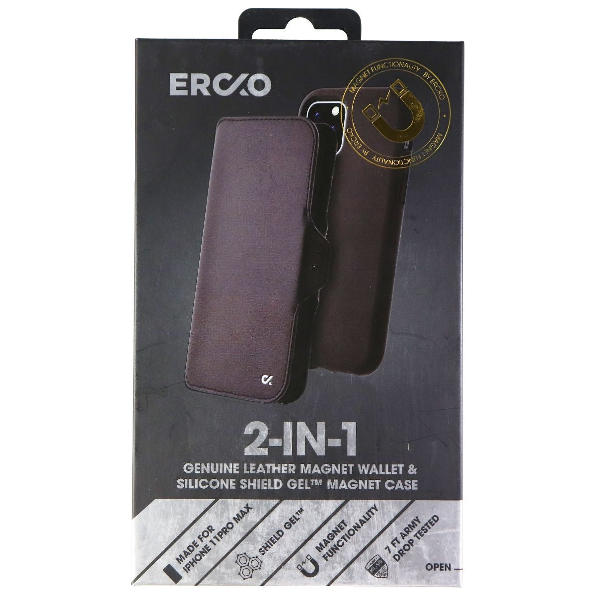 Ercko 2-in-1 Magnet Wallet Leather Case for Apple iPhone 11 Pro Max - Black Cell Phone - Cases, Covers & Skins Ercko    - Simple Cell Bulk Wholesale Pricing - USA Seller
