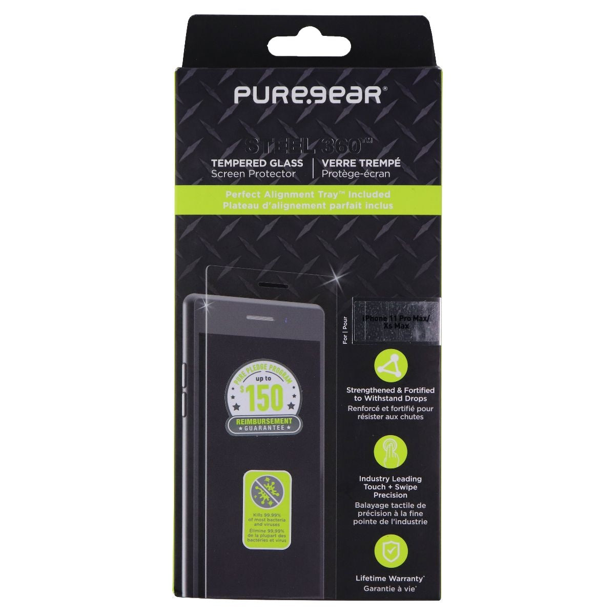PureGear Steel 360 Tempered Glass for Apple iPhone 11 Pro Max / iPhone Xs Max Cell Phone - Screen Protectors PureGear    - Simple Cell Bulk Wholesale Pricing - USA Seller