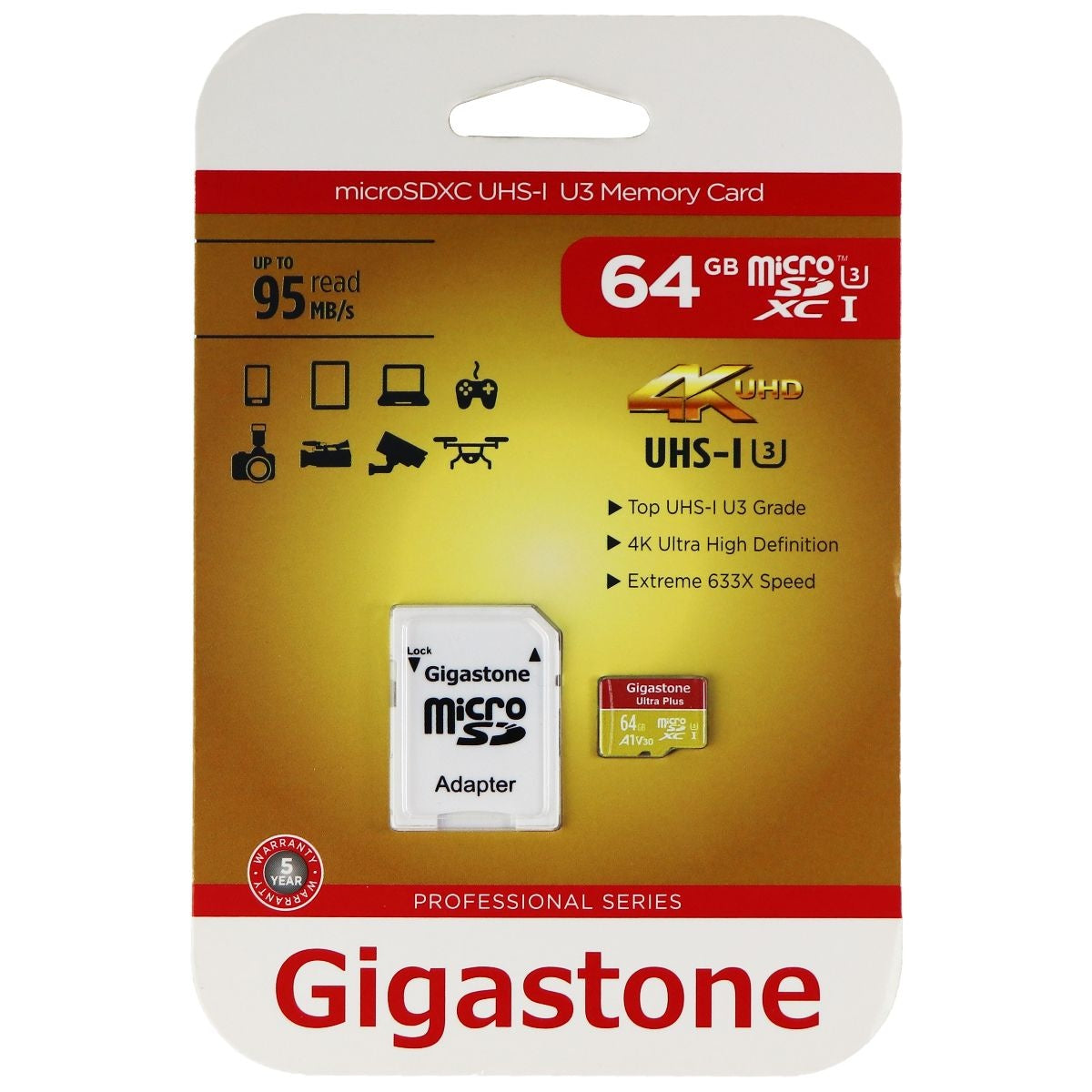 Gigastone 64GB Micro SD Card 95/35MB/s MicroSDXC Memory Card UHS-I U3 A1 V30 Digital Camera - Memory Cards Gigastone    - Simple Cell Bulk Wholesale Pricing - USA Seller