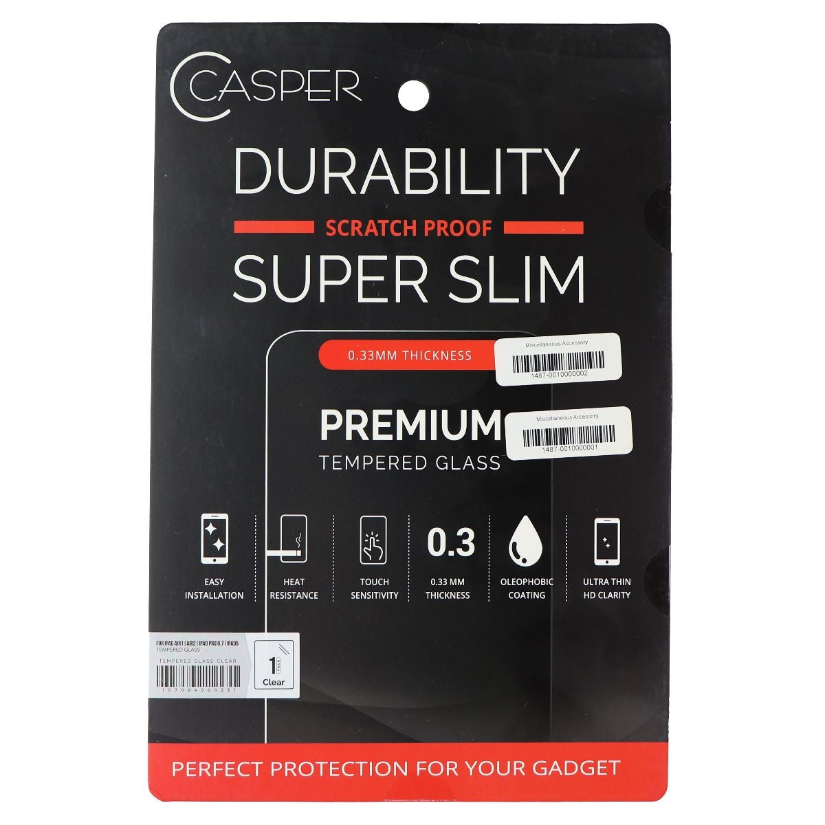 Casper Premium Tempered Glass for Apple iPad Air 1/2 and iPad Pro 9.7 / iPad 5 iPad/Tablet Accessories - Cases, Covers, Keyboard Folios Casper    - Simple Cell Bulk Wholesale Pricing - USA Seller