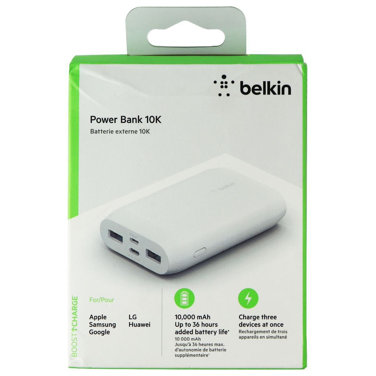 Belkin Portable Power Bank Charger 10K with USB-C and Dual USB Ports - White Cell Phone - Chargers & Cradles Belkin    - Simple Cell Bulk Wholesale Pricing - USA Seller