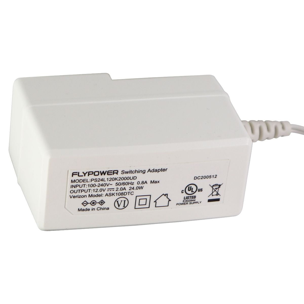 FlyPower 24W Switching Adapter (12V/2.0A) Power Supply - White (ASK108DTC) Multipurpose Batteries & Power - Multipurpose AC to DC Adapters FlyPower    - Simple Cell Bulk Wholesale Pricing - USA Seller