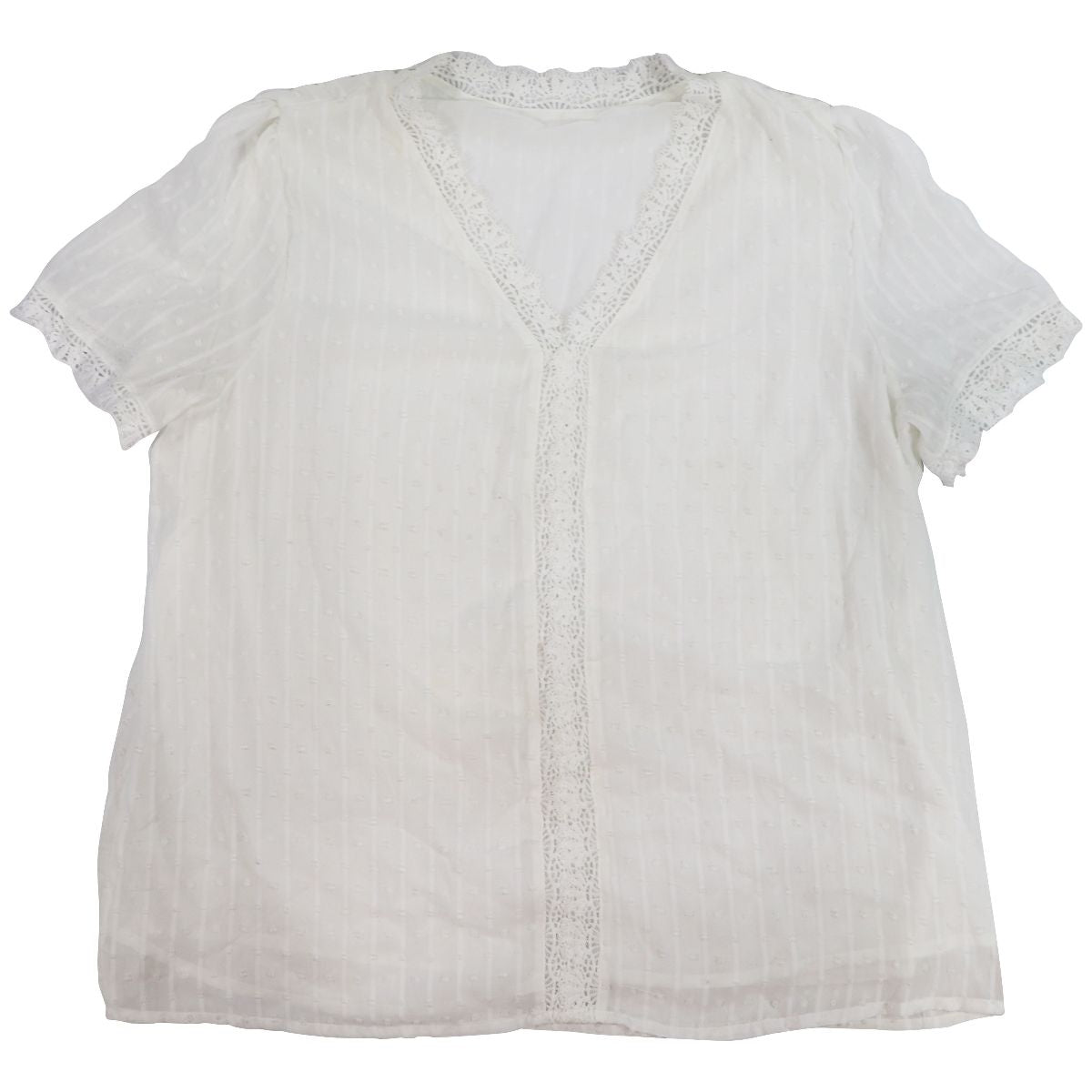 Premium Blouse with Lace Trim Design - Women's Size 2XL - White Other Sporting Goods Unbranded    - Simple Cell Bulk Wholesale Pricing - USA Seller