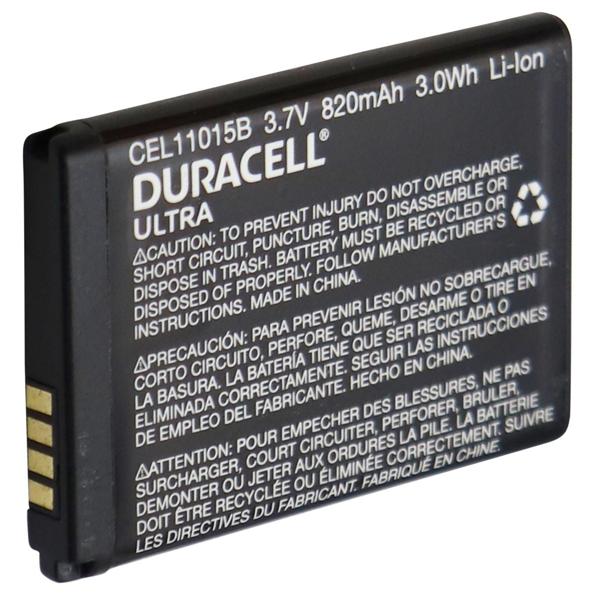 Duracell Ultra Rechargeable (820mAh) 3.7V Battery - Black (CEL11015B) Cell Phone - Batteries Duracell    - Simple Cell Bulk Wholesale Pricing - USA Seller